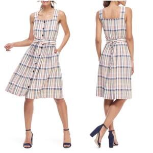 Gal Meets Glam Peyton Linen Blend Plaid Dress Sz 0